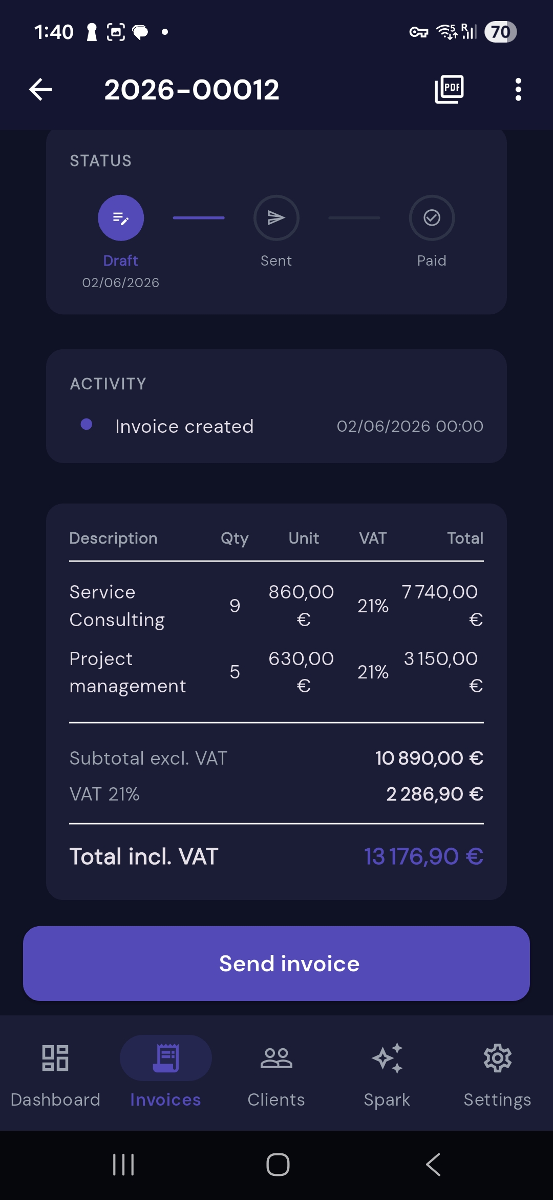 Snapfact invoice detail