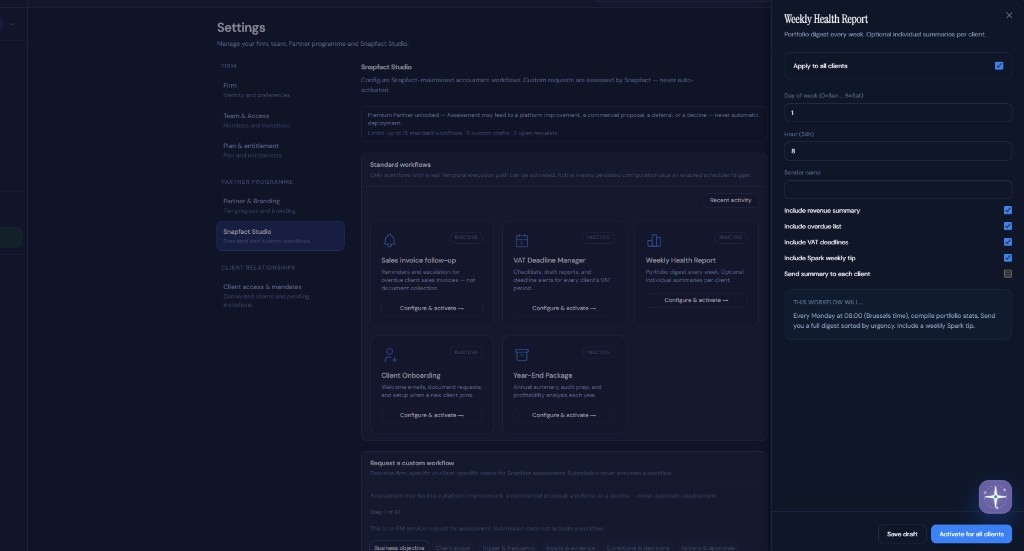 Snapfact Studio — workflows comptables